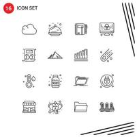 Universal Icon Symbols Group of 16 Modern Outlines of development computer workbook sketch pad Editable Vector Design Elements