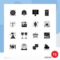 Pack of 16 creative Solid Glyphs of wireless technology antivirus message interface Editable Vector Design Elements