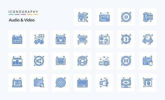 25 Audio And Video Blue icon pack vector