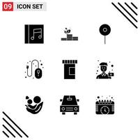 Set of 9 Commercial Solid Glyphs pack for camera medicine maps medical mouse Editable Vector Design Elements