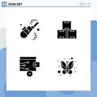 4 Thematic Vector Solid Glyphs and Editable Symbols of cleaner remove pipe production butterfly Editable Vector Design Elements