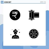 4 Thematic Vector Solid Glyphs and Editable Symbols of rupee sauna camera roll movie Editable Vector Design Elements