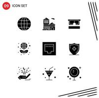 User Interface Pack of 9 Basic Solid Glyphs of port cable glasses science globe Editable Vector Design Elements