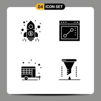 Group of 4 Solid Glyphs Signs and Symbols for finance car rocket website chemical analysis Editable Vector Design Elements