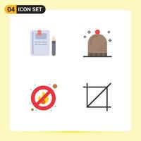 Modern Set of 4 Flat Icons and symbols such as book fire pencil hat place Editable Vector Design Elements