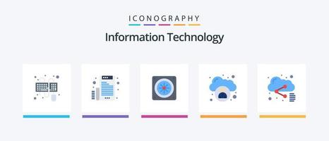 Information Technology Flat 5 Icon Pack Including sharing. file. computer. cloud. cloud. Creative Icons Design vector