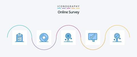 encuesta en línea azul 5 paquete de iconos que incluye . encontrar. investigación. negocio. garrapata vector