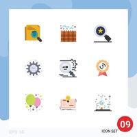 Group of 9 Flat Colors Signs and Symbols for key productivity boundary processing efficiency Editable Vector Design Elements