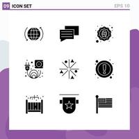 Modern Set of 9 Solid Glyphs and symbols such as works fire wreath achievement outlet Editable Vector Design Elements