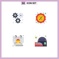 4 Universal Flat Icon Signs Symbols of cog construction configuration sales real estate Editable Vector Design Elements