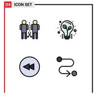 Pictogram Set of 4 Simple Filledline Flat Colors of family backward people light rewind Editable Vector Design Elements