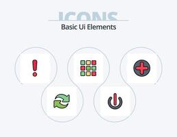 elementos básicos de la interfaz de usuario línea llena de iconos paquete 5 diseño de iconos. control. atrás. apagado. firmar. charlando vector