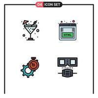 Set of 4 Modern UI Icons Symbols Signs for drink time water seo setting Editable Vector Design Elements