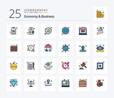 Economy And Business 25 Line Filled icon pack including online. world economy. money. economy. banking vector