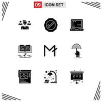 Editable Vector Line Pack of 9 Simple Solid Glyphs of crypto moon coin laptop education knowledge Editable Vector Design Elements