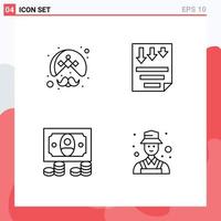 Modern Set of 4 Filledline Flat Colors and symbols such as indian report turban low coins Editable Vector Design Elements