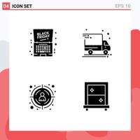 Group of 4 Solid Glyphs Signs and Symbols for friday target notebook delivery van window Editable Vector Design Elements