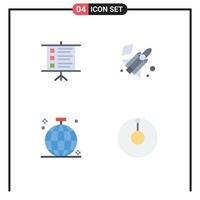 Set of 4 Vector Flat Icons on Grid for business disco fly ball astronomy Editable Vector Design Elements