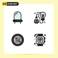 User Interface Pack of 4 Basic Filledline Flat Colors of diode preferences brain bulb handwatch Editable Vector Design Elements