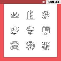 Modern Set of 9 Outlines and symbols such as wishes hand real estate shake idea Editable Vector Design Elements