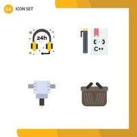 User Interface Pack of 4 Basic Flat Icons of hours basket c develop ecommerce Editable Vector Design Elements