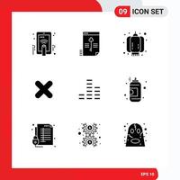 Set of 9 Modern UI Icons Symbols Signs for music close data cancel lantern Editable Vector Design Elements