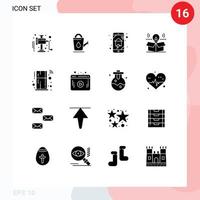 Solid Glyph Pack of 16 Universal Symbols of fridge idea home automation bulb box Editable Vector Design Elements