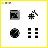 Modern Set of 4 Solid Glyphs Pictograph of browser layout setting tick ux Editable Vector Design Elements