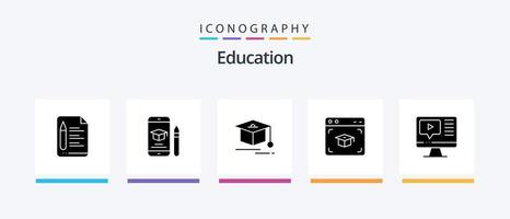 Education Glyph 5 Icon Pack Including play. graduation. pencil. education. web. Creative Icons Design vector