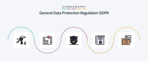 Gdpr Line Filled Flat 5 Icon Pack Including document. terms. data. rules. gdpr vector