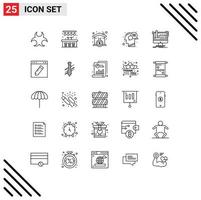 Mobile Interface Line Set of 25 Pictograms of factory talk mortgage mind head Editable Vector Design Elements