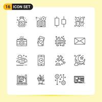 Outline Pack of 16 Universal Symbols of photo camera course pills capsule Editable Vector Design Elements