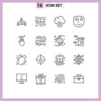 Set of 16 Vector Outlines on Grid for up hand cloud mask emotion Editable Vector Design Elements