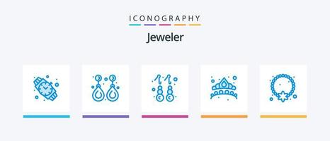 Paquete de 5 íconos de joyería azul que incluye medallón. joya. arete. joyas. corona. diseño de iconos creativos vector