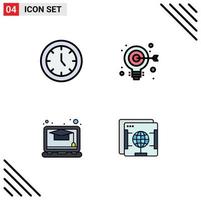 Set of 4 Modern UI Icons Symbols Signs for clock online time aim brower Editable Vector Design Elements