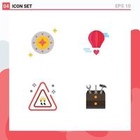 Set of 4 Commercial Flat Icons pack for cosmos love space m flying heart signaling Editable Vector Design Elements