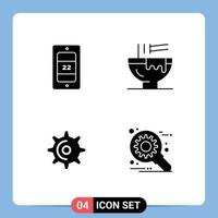 Mobile Interface Solid Glyph Set of 4 Pictograms of mobile gear bowl food teeth Editable Vector Design Elements