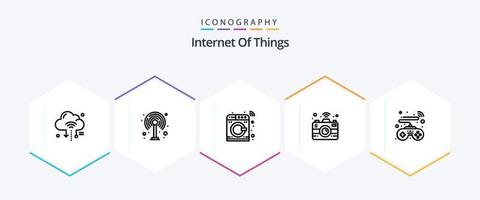 Internet Of Things 25 Line icon pack including smart. controls. control. wifi. camera vector