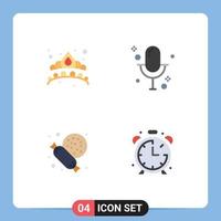 Set of 4 Modern UI Icons Symbols Signs for crown sweet jewel microphone alarm Editable Vector Design Elements