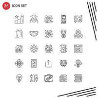 25 Universal Line Signs Symbols of play game laboratory console transport Editable Vector Design Elements