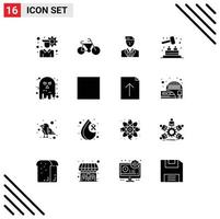 Pack of 16 Modern Solid Glyphs Signs and Symbols for Web Print Media such as halloween face head avatar game Editable Vector Design Elements