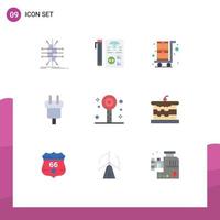 User Interface Pack of 9 Basic Flat Colors of power cord planning connector shopping trolley Editable Vector Design Elements