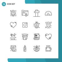 16 Outline concept for Websites Mobile and Apps heart creative safe folder car arrow Editable Vector Design Elements