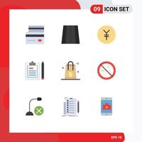 Group of 9 Modern Flat Colors Set for dollar plan coin notepad document Editable Vector Design Elements