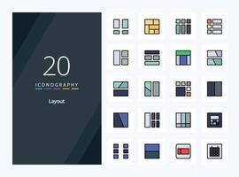 20 Layout line Filled icon for presentation vector