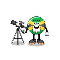 Illustration of jamaica flag mascot as an astronomer vector