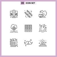 Set of 9 Commercial Outlines pack for data files environment cloud marketing Editable Vector Design Elements