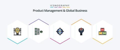 paquete de iconos de 25 líneas completas de administración de productos y negocios globales que incluye SDK. desarrollar. planificación. configuración gestión vector