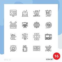 User Interface Pack of 16 Basic Outlines of weather forecast burner park swimming pool Editable Vector Design Elements