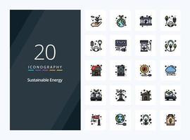 20 Sustainable Energy line Filled icon for presentation vector